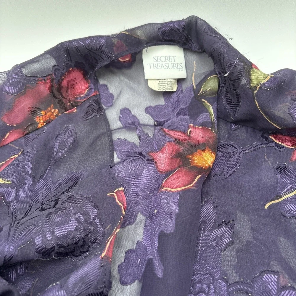 Secret Treasures Lingerie‎ Cover Robe Shawl Purple Floral Pattern 100% Polyester